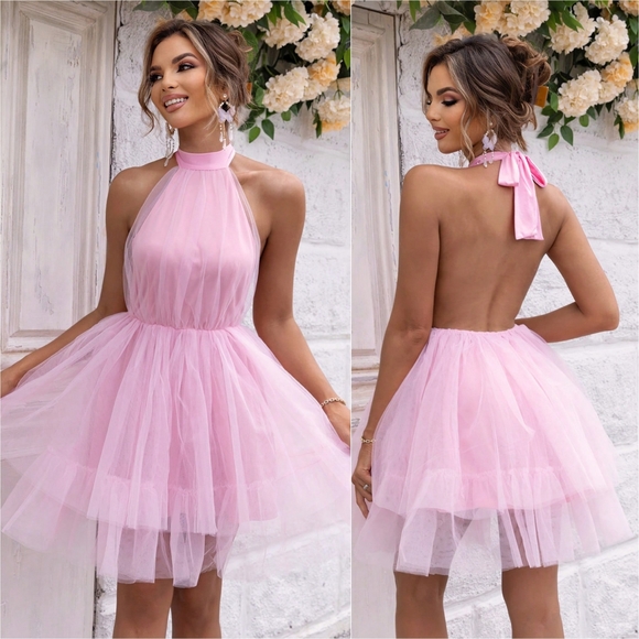 Ethereal Enchantment Halter Mesh Mini - Pink - Picture 3 of 7